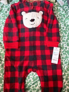 NWT Carter’s polar bear fleece onesie with hood 18M